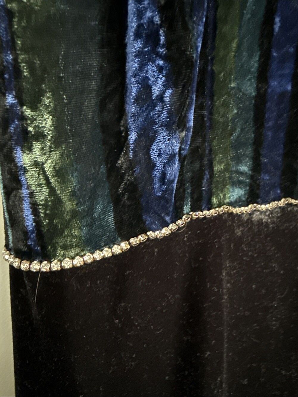 Vintage Betsy & Adam Y2K Velvet Halter Gown Iridescent Rhinestone Black Whimsygo